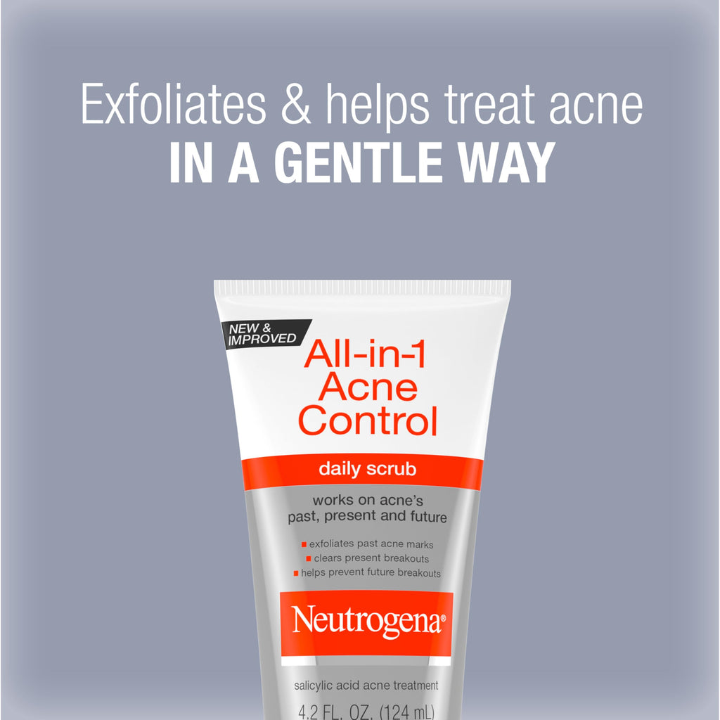 Neutrogena All-In-1 Acne Control Daily Face Scrub to Exfoliate and Treat Acne, Salicylic Acid Acne Treatment, 4.2 fl. Oz (Pack of 3)
