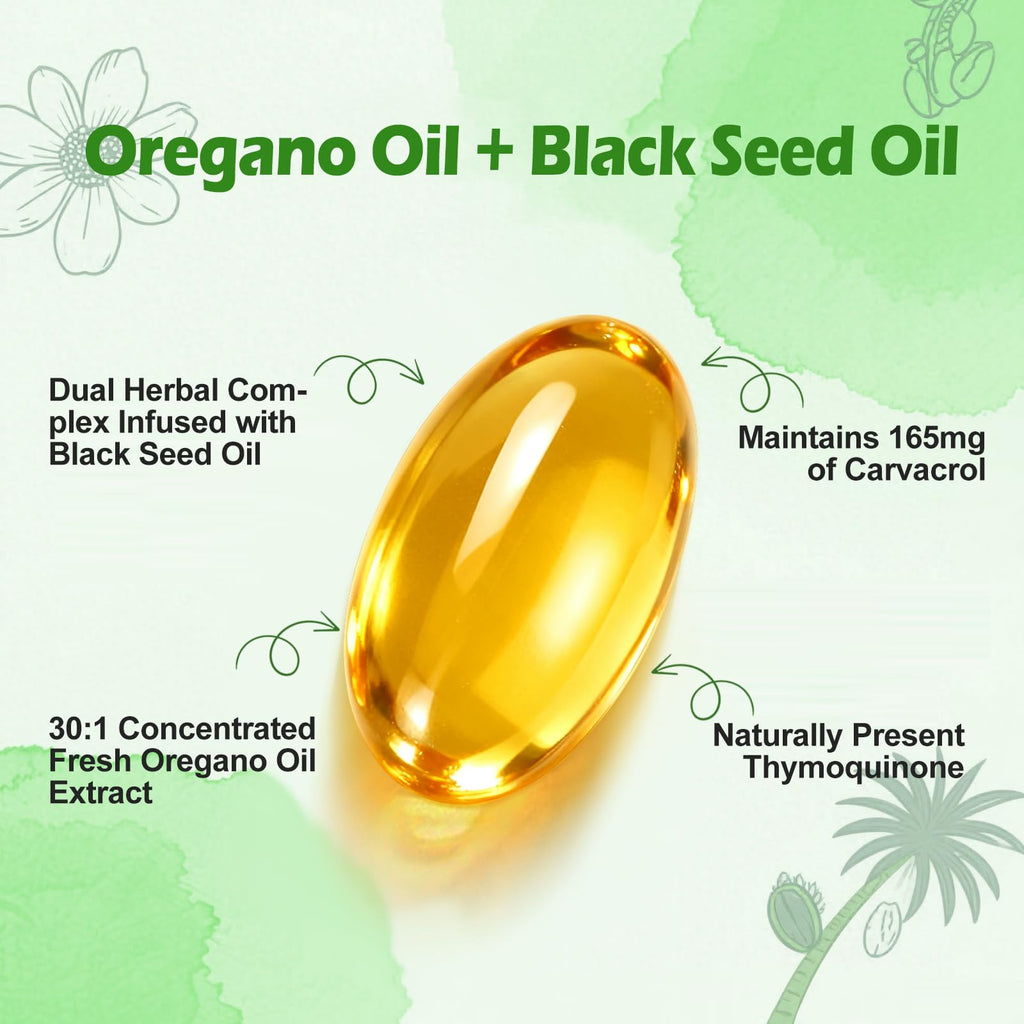 BEWORD Oil of Oregano with Black Seed Oil, 90/280/560/840 Softgels, 9000mg Per Serving – 2-in-1 Oregano Supplement for Immune Health with High Carvacrol & Thymoquinone | Plant-Based, Non-GMO
