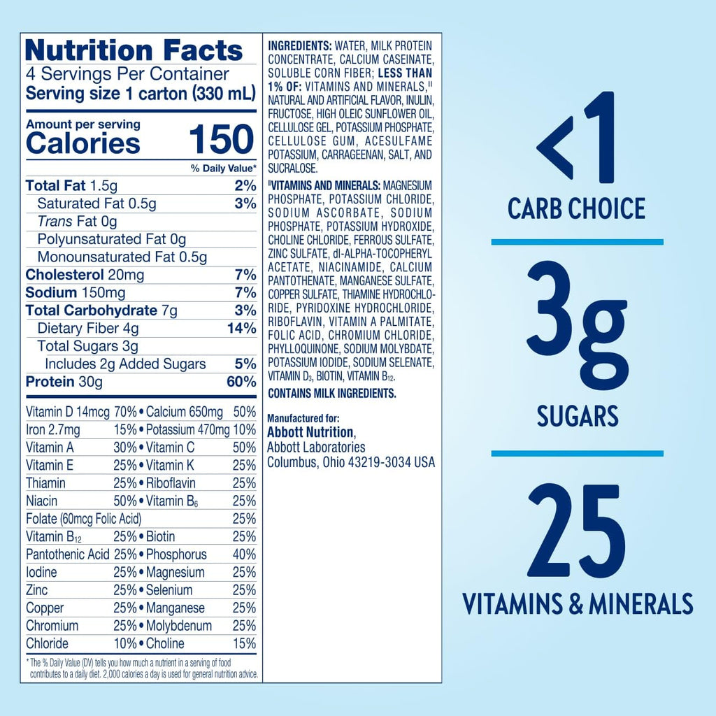 Glucerna Protein Smart Diabetes Care Shake, Vanilla, Diabetic Meal Replacement to Support Blood Sugar Management, 30g Protein, 150 Calories, Ready to Drink, 11-fl-oz Bottle, 12 Pack