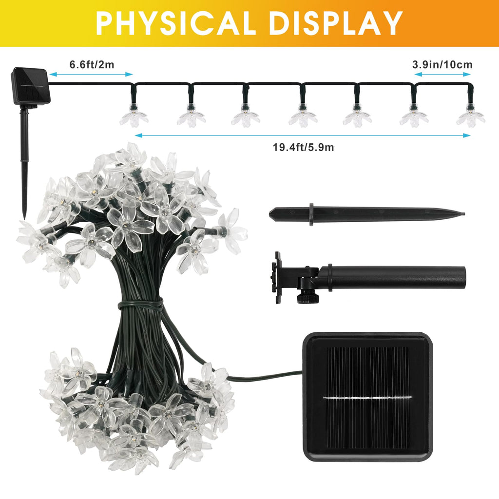 Vruxuri 2 Pack Total 52FT 120 LED Solar String Lights Outdoor Waterproof Flower Fairy Lights for Garden Fence Patio Yard Christmas Tree Lawn Wedding Party Decor, Red and Pure White