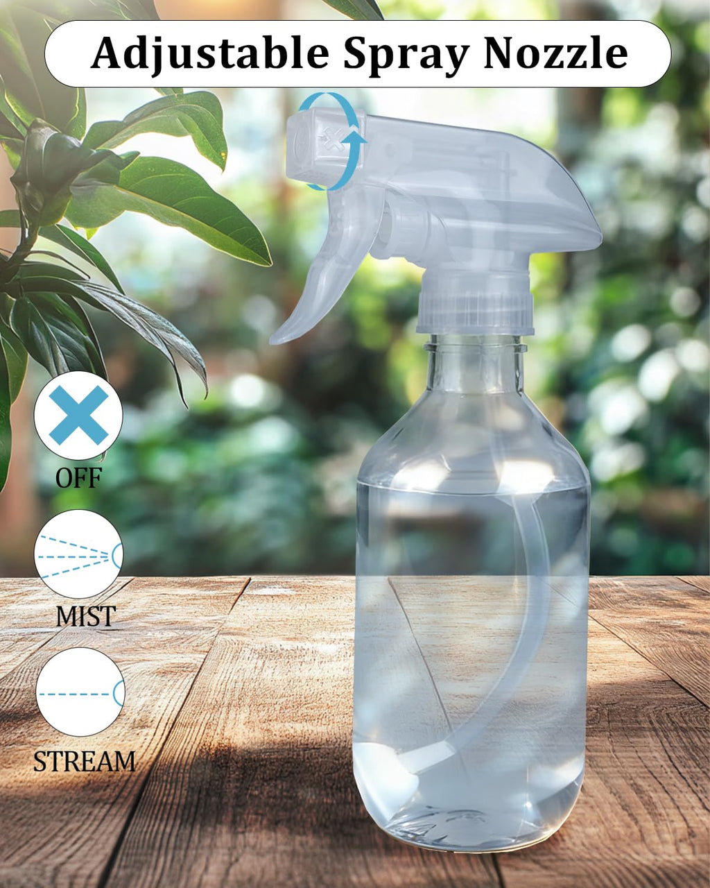 TERESRY 2 Pack 360° 10oz Spray Bottles with Adjustable Spray Nozzles Clear