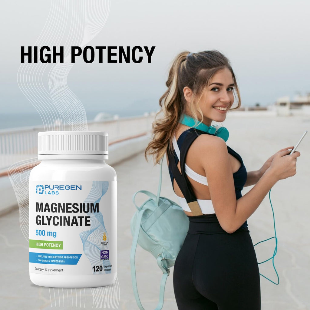 Magnesium Glycinate 500mg [High Potency] 120 Veggie Caps, Chelated for Superior Absorption | No Harmful Additives | Non-GMO, NO Gluten and Dairy, Gentle on Stomach