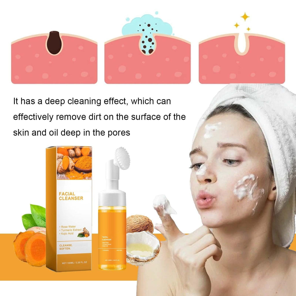 JISKG Turmeric Glow Wash Face Wash With Brush, Deep Cleansing Scrub Exfoliating Turmeric Foaming Facial Cleanser For All Skin. (100ml)