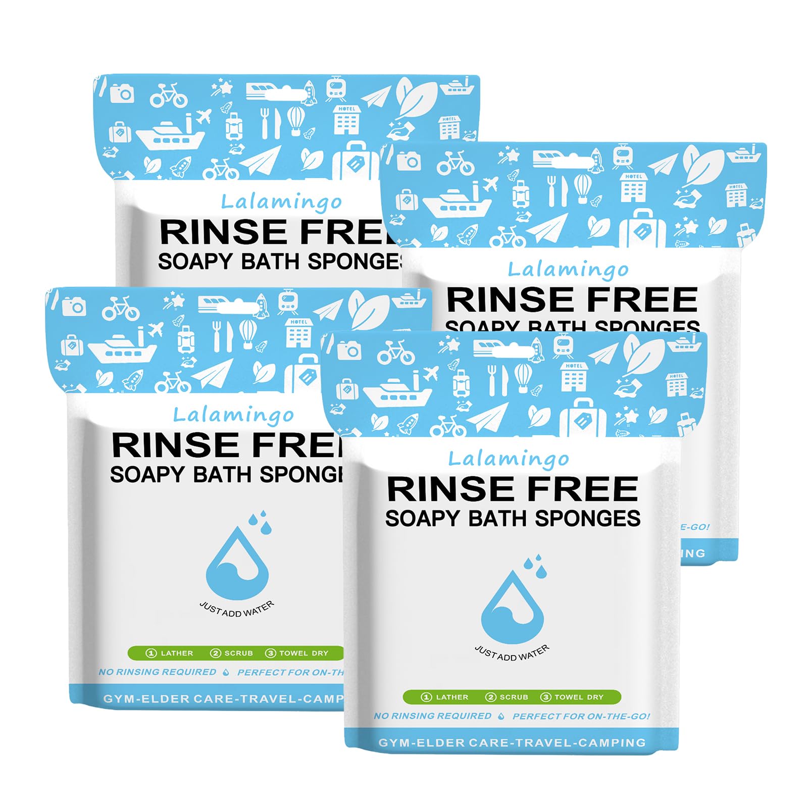 100 PCS Disposable Rinse Free Bath Sponges, No Rinse Bathing Wipes for Adults, Soap Infused Dry Shower Wipes for Elderly, Bedridden, Camping, Post Surgery(25 Count 4 Pack)