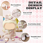 Clothes Compatible with LABUBU Doll – 4PCS Pink Tweed Charm Set, 17cm Doll Clothes Designer Outfit for Romantic Pastel Theme, Chic Stylish Accessories for Labubu, No Doll (Peachy Tweed Daydream)