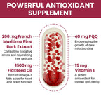 200 mg Pycnogeno with PQQ, Premium French Maritime Pine Bark Extract, Unique Dual-Delivery for Maximum Absorption, Pine Bark Extract for Vascular & Heart & Joint Function - 120 Vegan Softgels