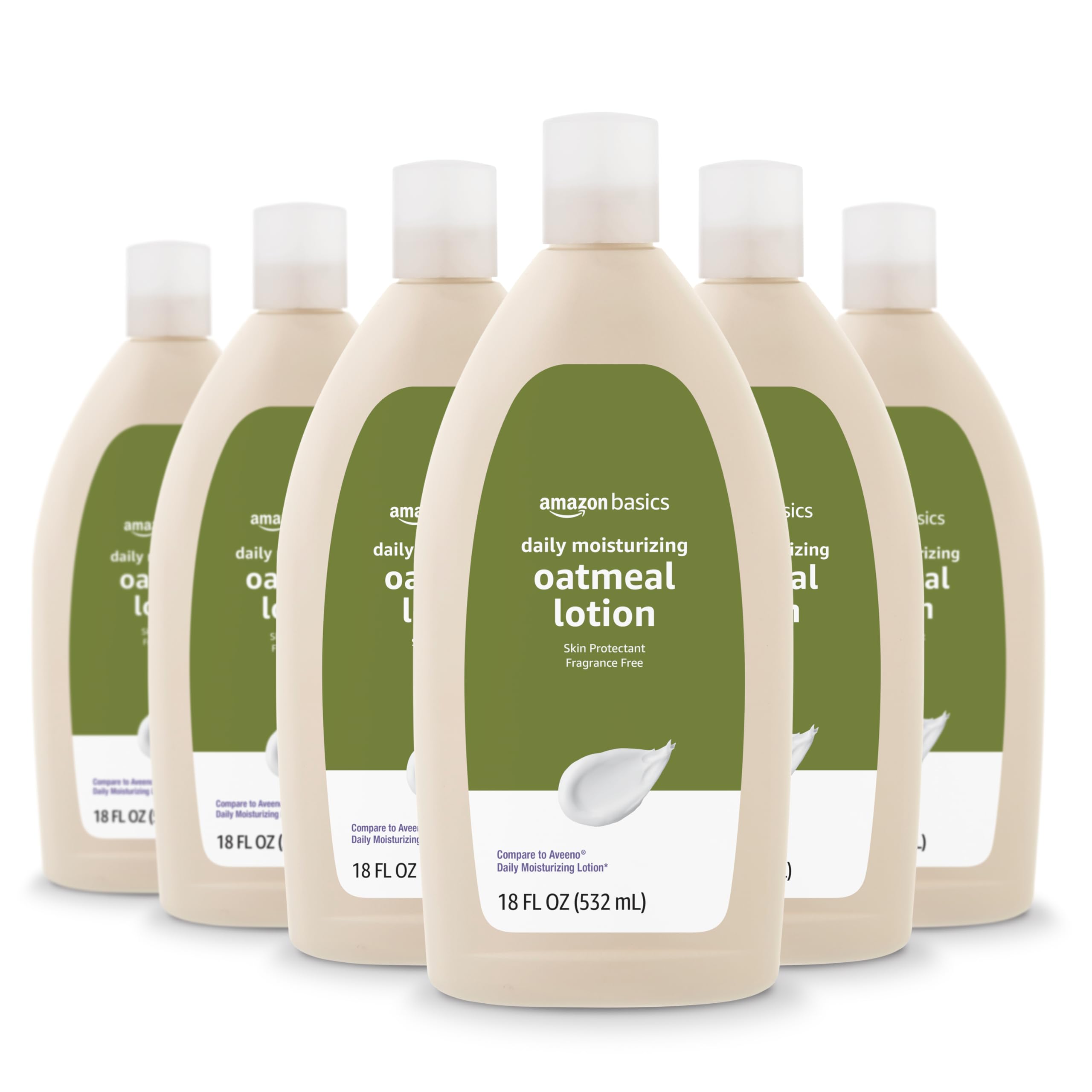 Amazon Basics Daily Moisturizing Oatmeal Body Lotion, Fragrance Free, Non-Comedogenic, Soothing Skin Protectant Moisturizer, 18 Fl Oz (Pack of 6) (Previously Solimo)