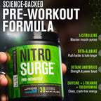 Jacked Factory NITROSURGE Pre Workout Supplement - Endless Energy, Instant Strength Gains, Clear Focus, Intense Pumps - NO Booster & Preworkout Powder with Beta Alanine - 30 Servings, Cherry Limeade