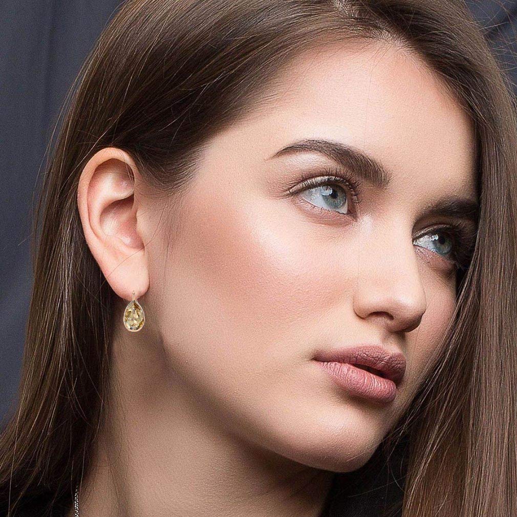 EVEVIC Austrian Crystal Teardrop Leverback Drop Earrings for Women