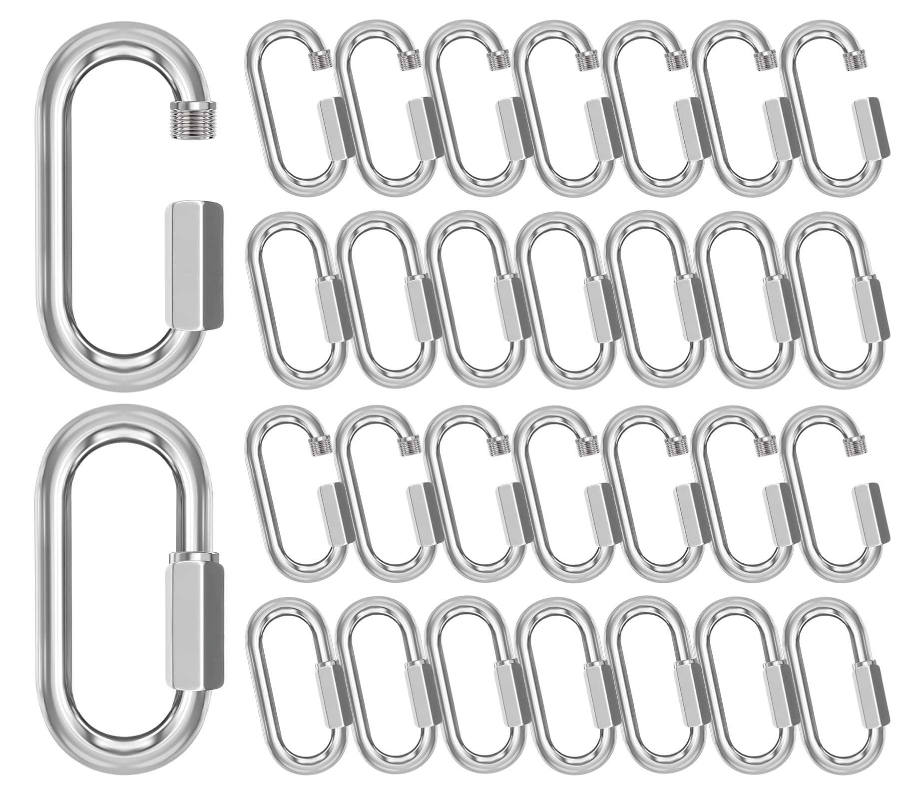 phepetroll M3.5-30 Pack 1.46” Quick Links Chain Connectors, 1/8″ Galvanized Chain Locking Hooks, 180LBS Heavy Duty Thread Quick Link Clips, Twist Oval Keychain D Shape for Swing, Backpack, Key Ring