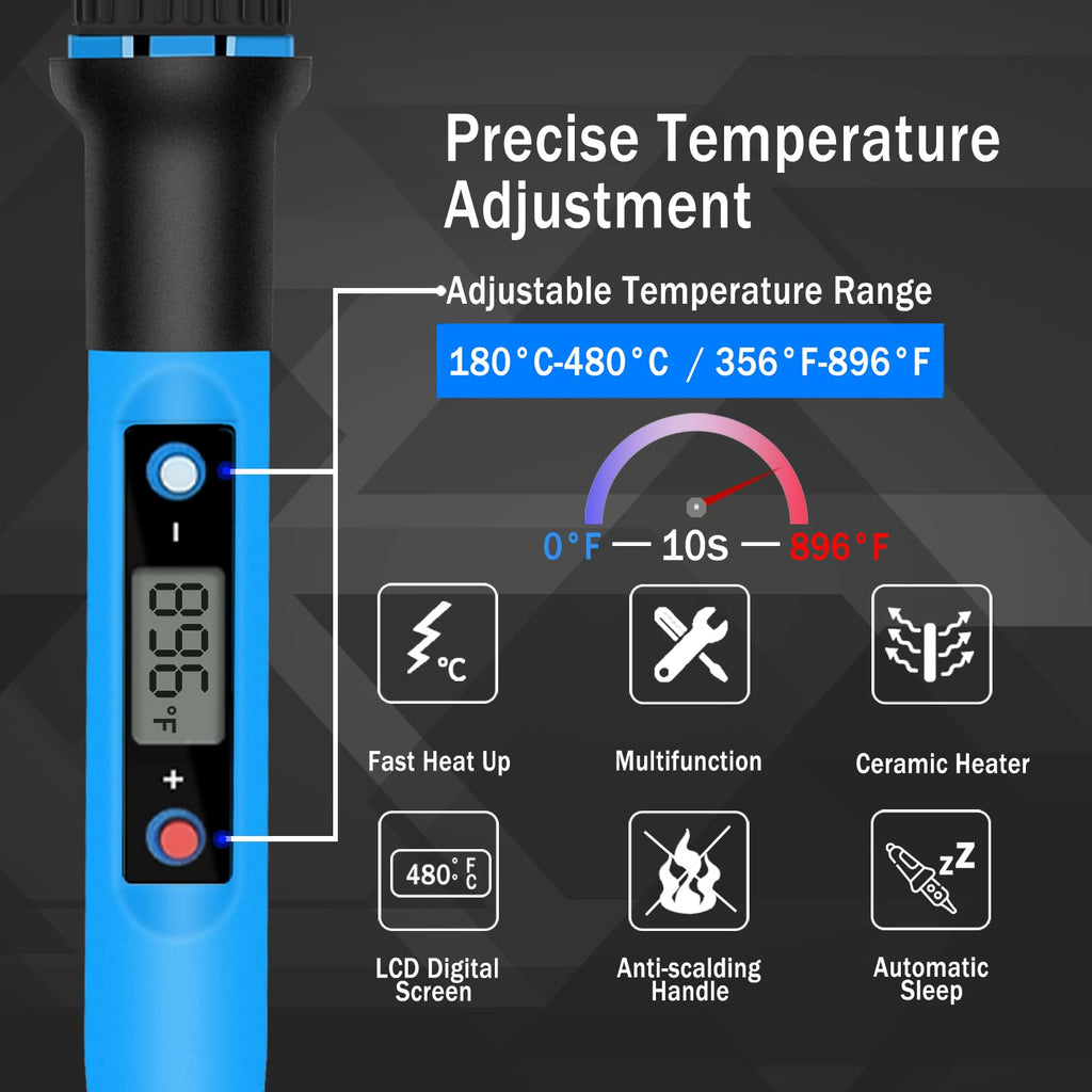 Soldering Iron Kit 60W 16-in-1 Portable LED Digital Display Adjustable Temperature (180-500℃) Electric Soldering Iron Gun Kit for Electronics Premium Welding Tools with ON/OFF Switch Sucker