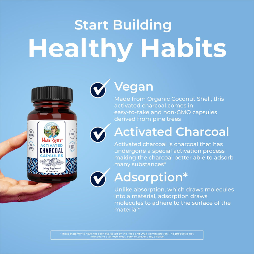 MaryRuth Organics Activated Charcoal Capsules | Substance Adsorption | Derived from Coconut Shells | Vegan Capsules from Pine Trees | Non-GMO | Gluten Free | 40 Count