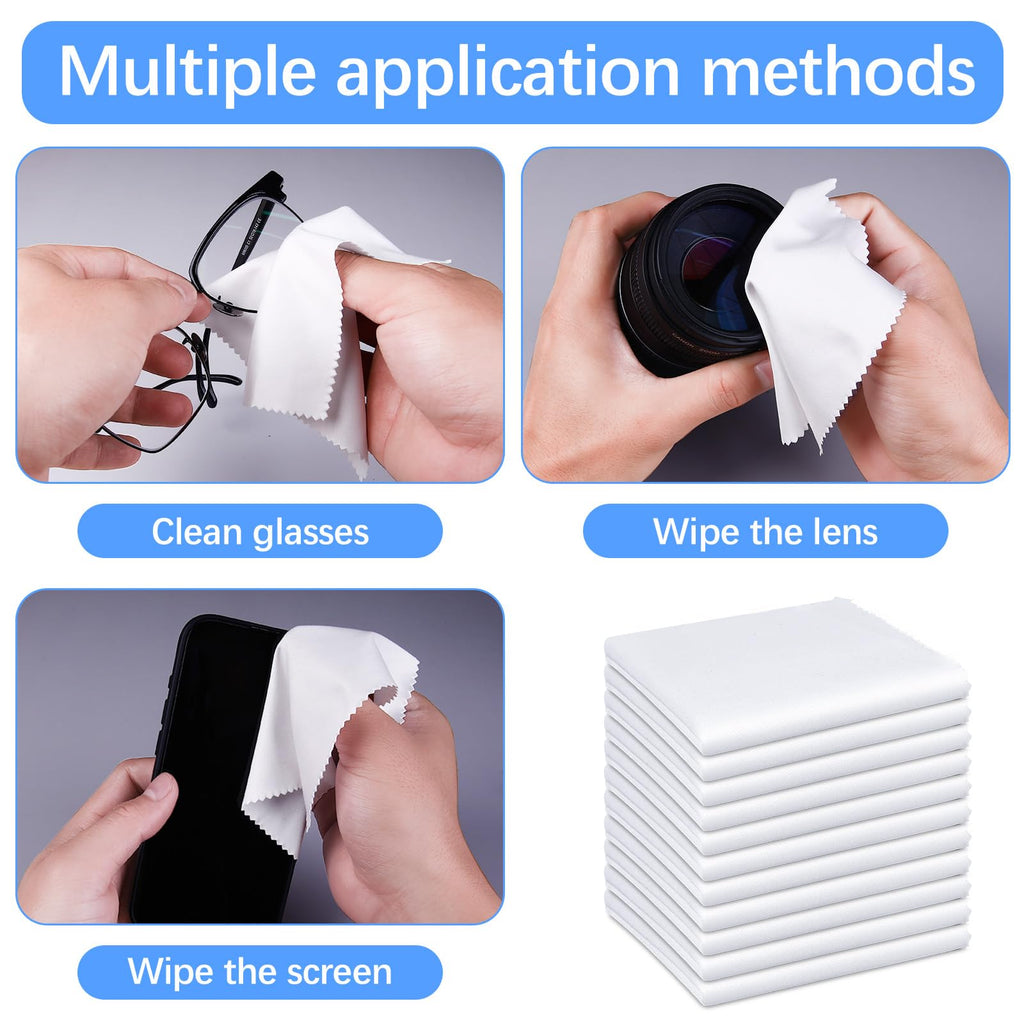 120 Pack Microfiber Cleaning Cloth for Glasses (5.5"x5.5"), Sublimation Eye Glasses Clean Cloths White Microfiber Lens Cleaner Cloths for Eyeglasses, Lenses, Silverware, Camera, Phones and Laptops