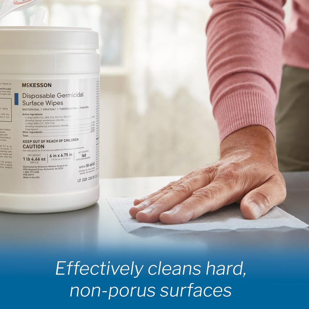 McKesson Germicidal Disinfecting Wipes [480 Count], Alcohol Cleaning Disinfectant Cloths, Hospital Grade Multi-Surface Cleansing, 160 Wipes, 3 Pack