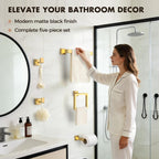 Bathroom Accessory Towel Bar Set: 15 Pieces Gold Bathroom Hardware Square SUS304 Stainless Steel - Wall Mounted Towel Rack&Toilet Paper Holder&Towel Ring and Towel Hook