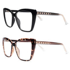 AMOMOMA Trendy TR90 Oversized Blue Light Reading Glasses Women,Stylish Square Cat Eye Glasses AM6031 C1+C6 0.0 x