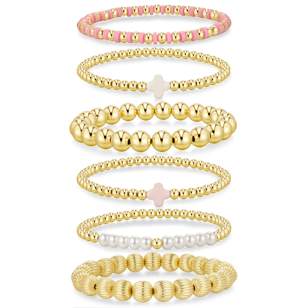 Yoosteel Gold Beaded Bracelets for Women Teen Girls, Gold Plated Jewelry