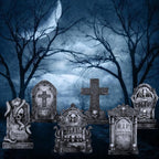 Halloween Decorations Outdoor Graveyard Tombstones: 6ct Large Tombstone Halloween Decor Yard Signs with Stakes, 16" Realistic Scary Skeleton RIP Cemetery Gravestones for Yard Lawn Outside Home Party