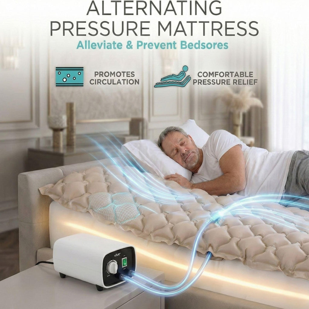 Vive Alternating Pressure Mattress - Includes Electric Pump System and Mattress Pad Cover - Quiet, Inflatable Bed Air Topper for Pressure Ulcer and Pressure Sore Treatment - Fits Standard Hospital Bed