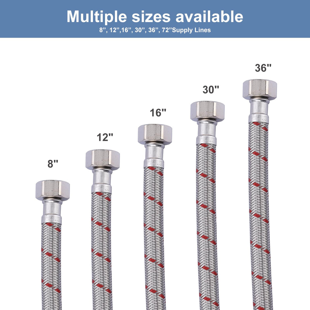 ARCORA 24-Inch Line Connects Kitchen Sink to Water Supply, Braided Stainless Steel cUPC Supply Lines 1/2 Inch FIP x 1/2 Inch FIP Sink Hose Attachment for Faucet 1 Pair
