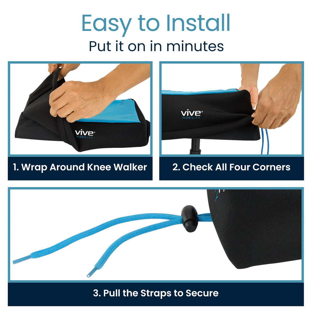 Vive Mobility Knee Walker Padded Gel Cover - Premium Comfort Gel Cushion, Accessory for Knee Scooters, Padded Accessories, Leg Cart Roller Improves Comfort During Injury, Fits Most Knee Trollys (Blue)