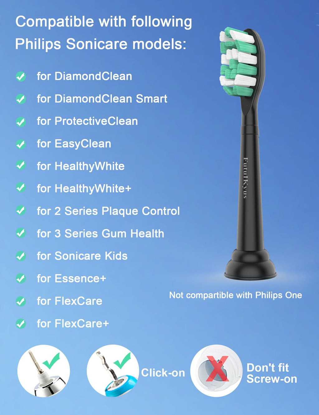 Toothbrush Replacement Brush Heads for Philips Sonicare C1 C2 ProtectiveClean 4100 5100 5300, Electric Sonic Tooth Refill Head Plaque Control, 10 Pack, Black