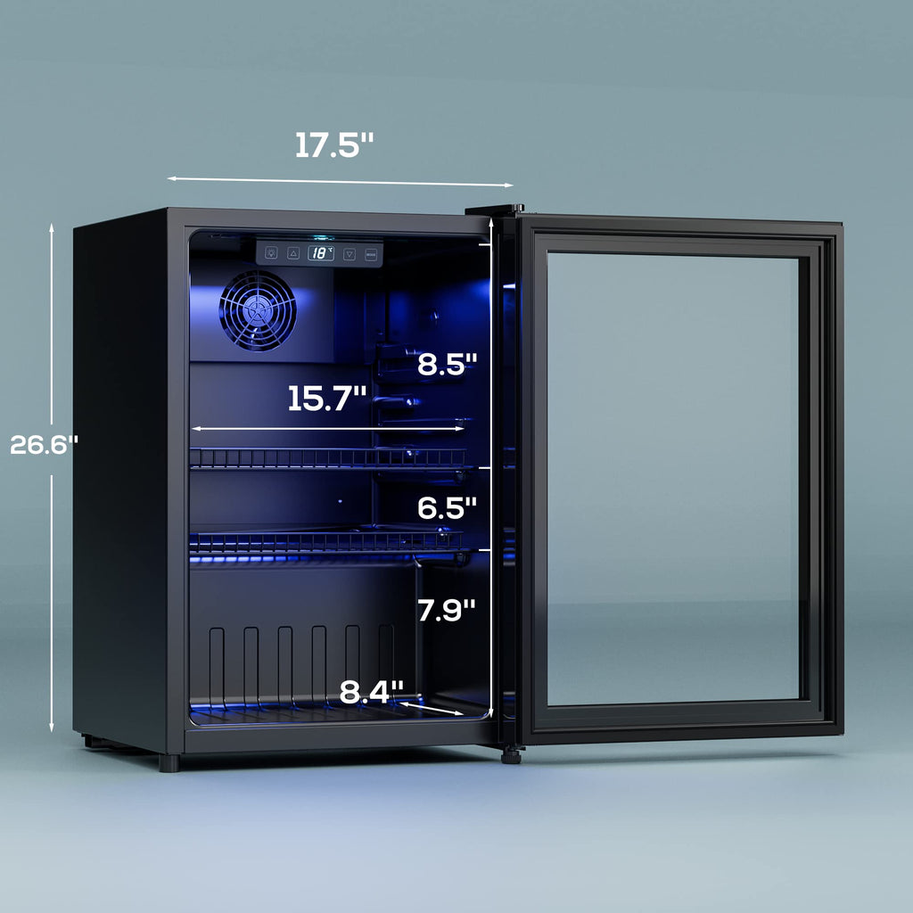 Manastin Beverage Refrigerator Cooler-70 Cans Mini Fridge Freestanding Cooler with Glass Door, Adjustable Shelves & Digital Temperature Display for Soda, Wine or Beer (Black, 1.77 Cu.Ft)