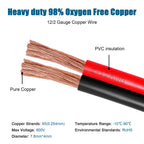 12 Gauge Wire 2 Conductors Copper Wire, 12 AWG Battery Cable Oxygen Free Copper Wire for Solar Panel, Automotive, Trailer, RV and Speaker (12 Gauge 100FT)