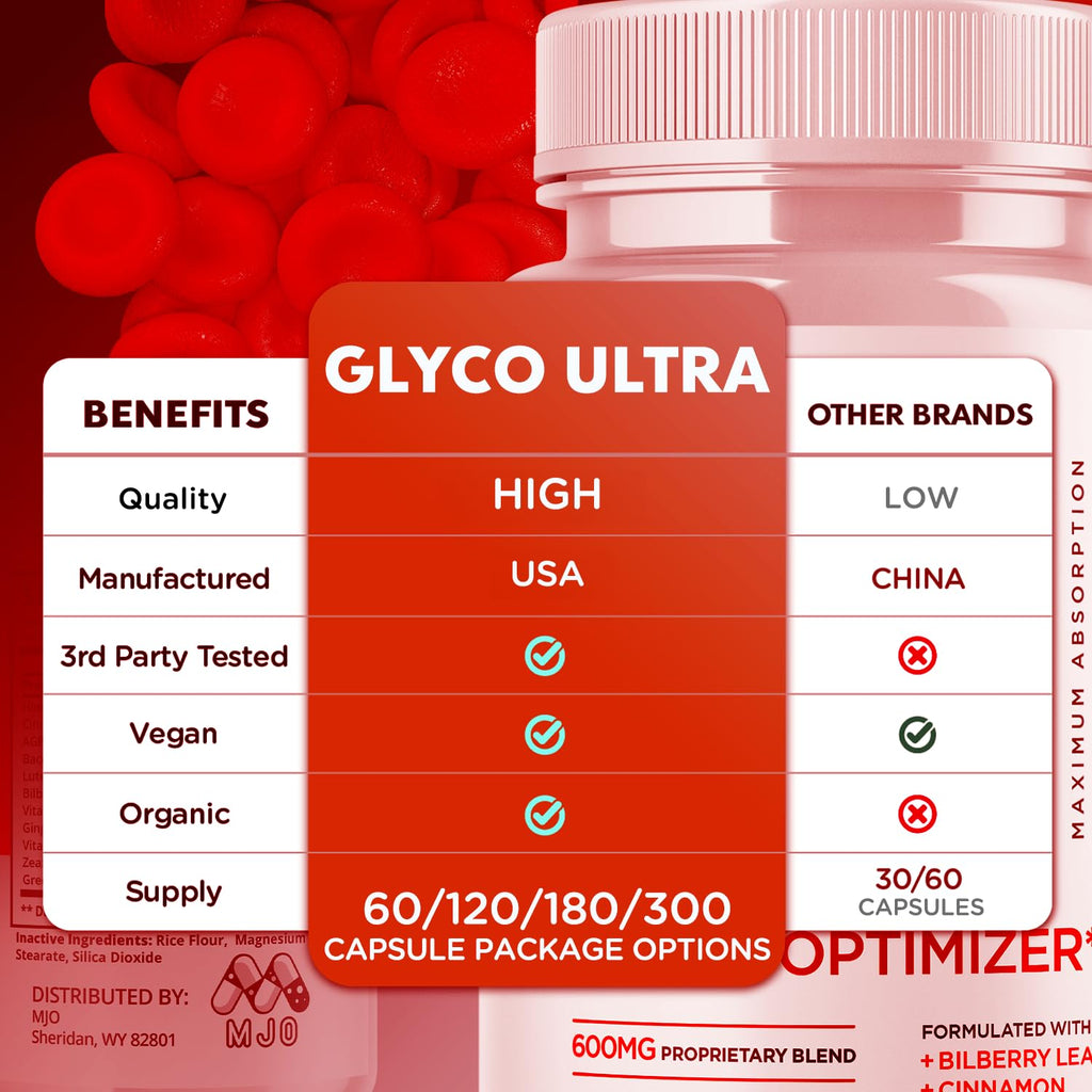 Glyco Ultra Blood Optimizer Capsules, Official Glyco Ultra Blood Support Pills with All Natural Ingredients, Advanced Health and Wellness Supplement with Max Strength Multivitamins (60 Capsules)
