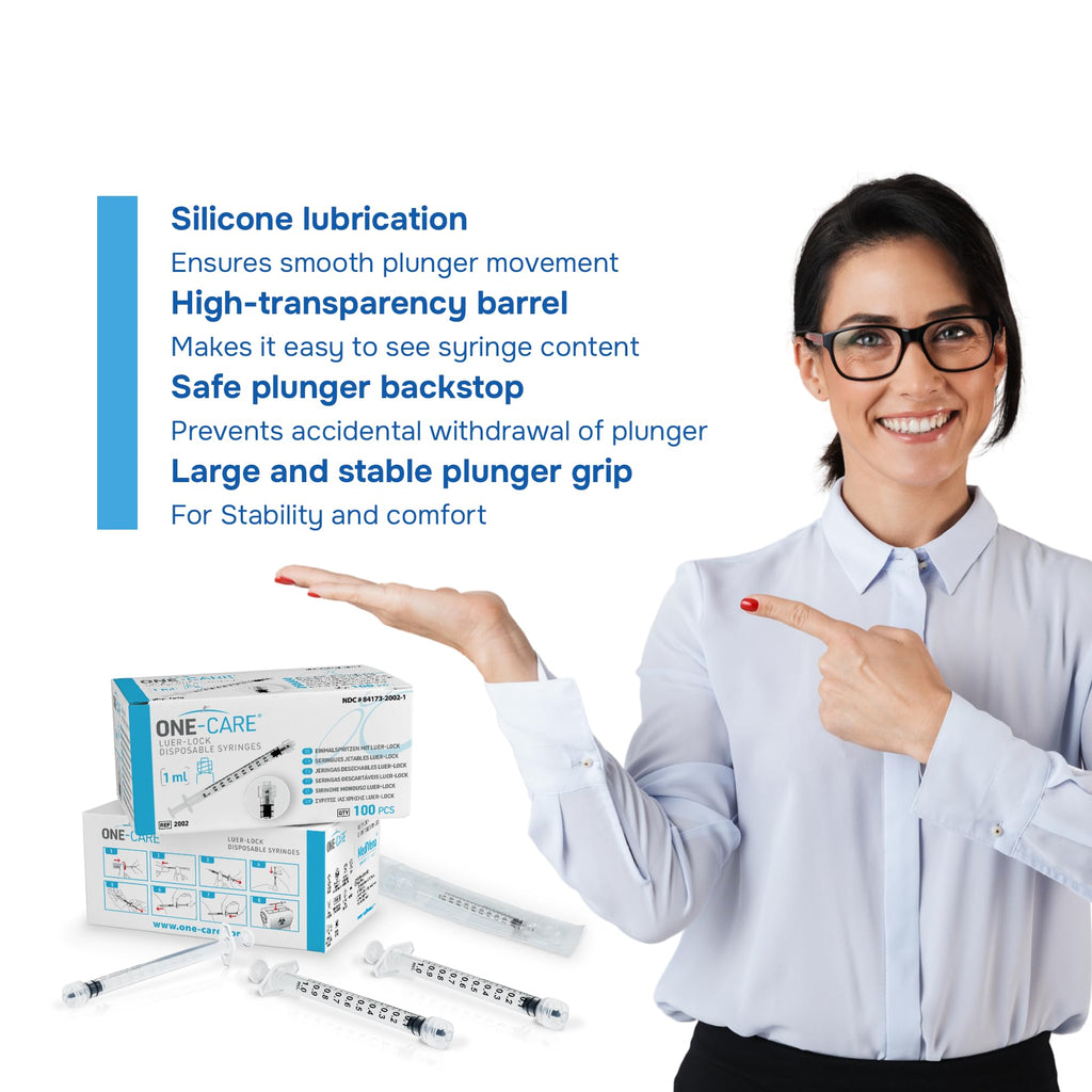 ONE-CARE Luer-Lock Syringe, 1 mL, 100 Count, Blister-Packed