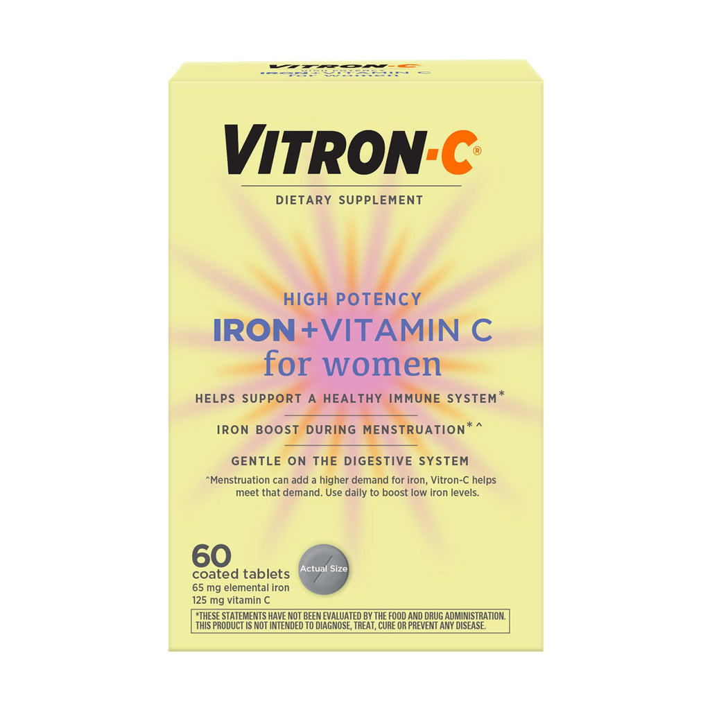 Vitron-C Iron Supplement for Women with Vitamin C, for Red Blood Cell Production & Immune Support, 60 Count