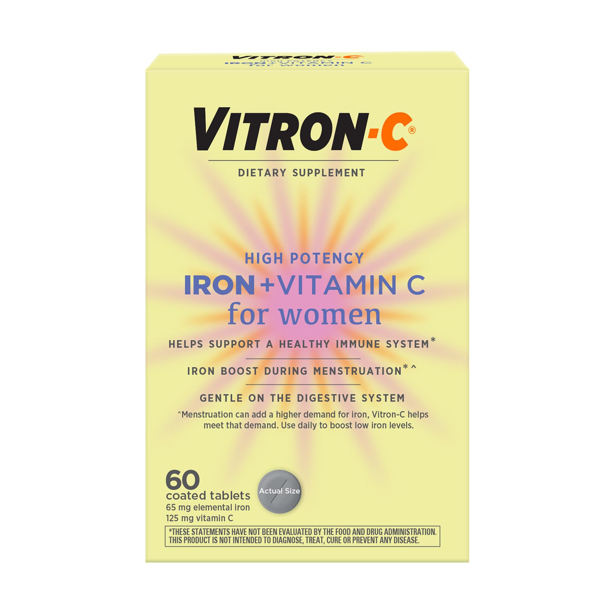 Vitron-C Iron Supplement for Women with Vitamin C, for Red Blood Cell Production & Immune Support, 60 Count