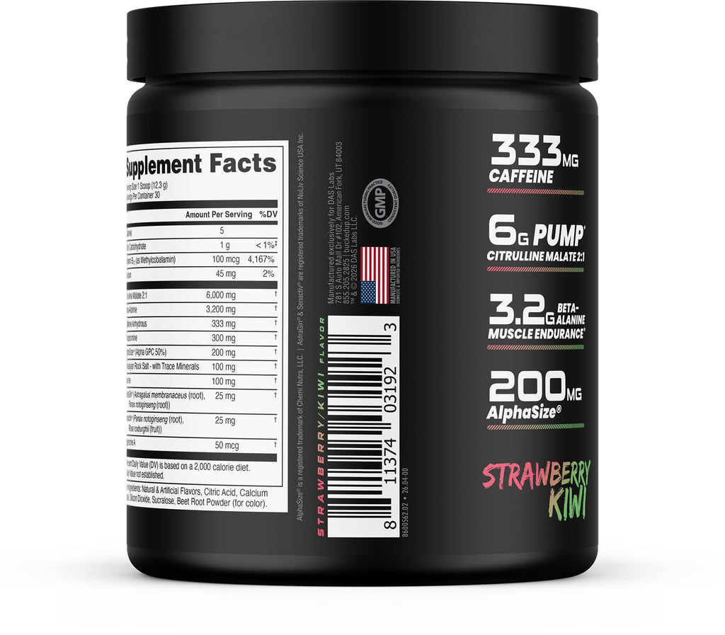Bucked Up - Woke - HIGH STIM Pre Workout - Best Tasting - Focus Nootropic, Pump, Strength and Growth, 30 Servings (Strawberry Kiwi)