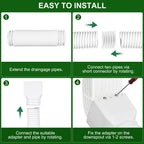 2 Pack Rain Gutter Downspout Extensions, Upgraded Flexible Drain Down Spout Extender for Rain Water Drainage, Each Extendable from 20" to 66", Combine to 10 ft with Connector(White)