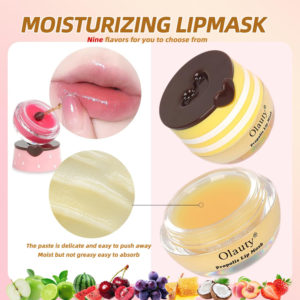 9PCS Bee Lip Balm Honey Pot,Honey Lip Balm Bulk,Hydrating Sleeping Lips Mask Overnight with Sticks,Lips Mask HoneyPot Moisturizing Reduce Lip Lines,Hydrating Prevention Dry &Cracked Lips Care