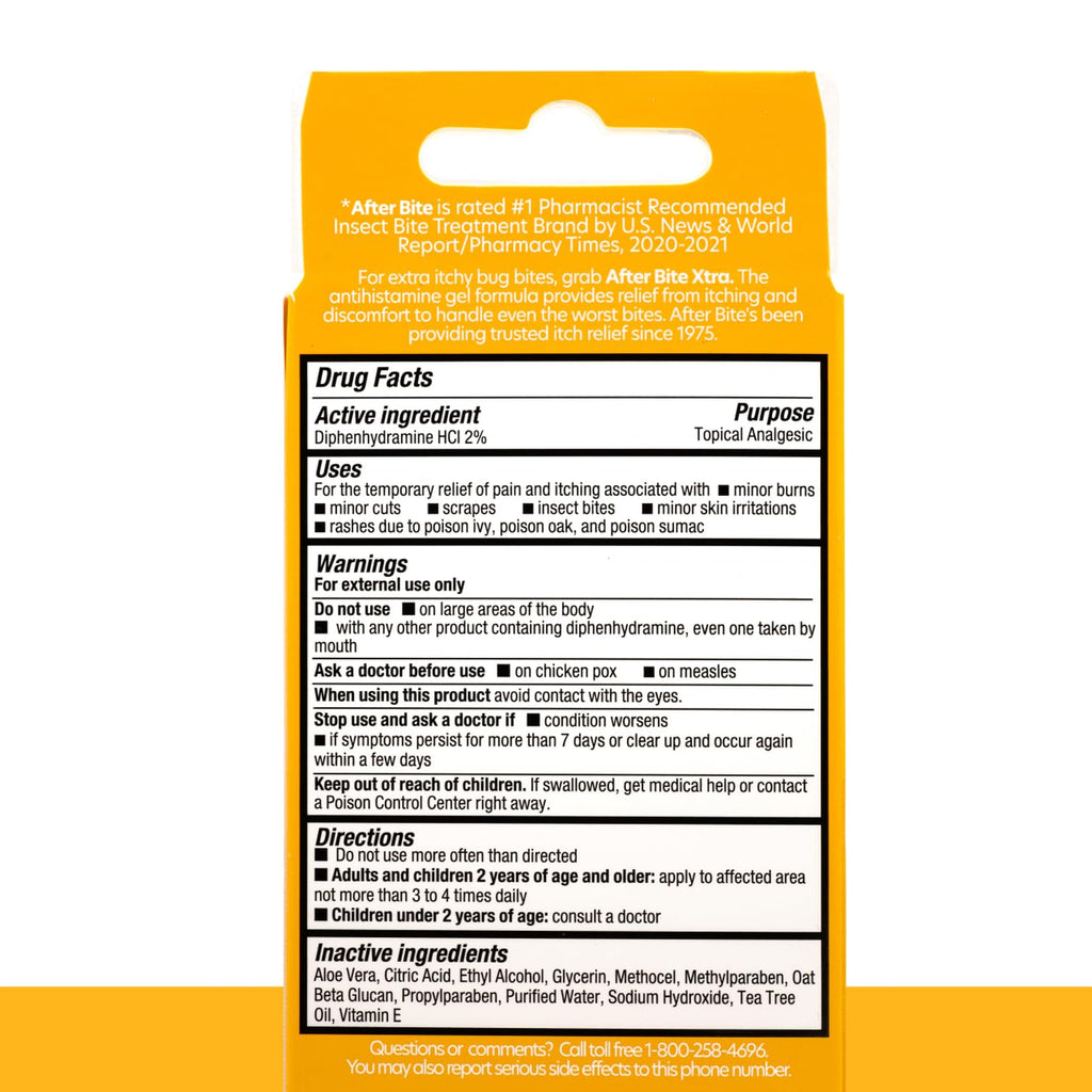 After Bite Xtra Formula - Itch Relief with Diphenhydramine HCl - Ideal for Mosquito & Fire Ant Bites, Bees & More - Portable Gel Formula - 0.7 oz (4 Pack)