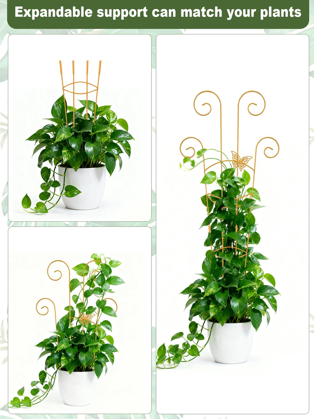Butterfly Metal Monstera Trellis, Gold Garden Treleaf Expandable Trellis