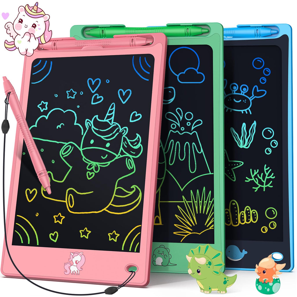 FLUESTON LCD Writing Tablet for Kids, 8.8 Inch Drawing Tablet for Boys Girls 3 4 5 6 7 8 Year, 3pcs in 1 Pack Drawing Pad Birthday Christmas Gift for Kid Educational Doodle Board Cute Unicorn Toy