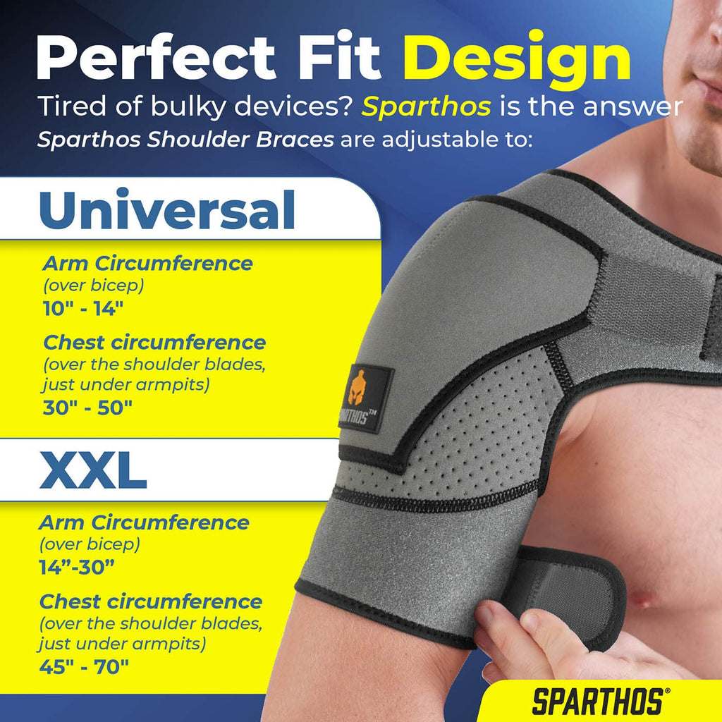 Sparthos Shoulder Brace - Support Sleeve for Torn Rotator Cuff, AC Joint Pain Relief - Arm Immobilizer Strap Wrap - Fits Bicep 14-30 in, Left or Right, Men & Women - Measure Before Purchase - XXL