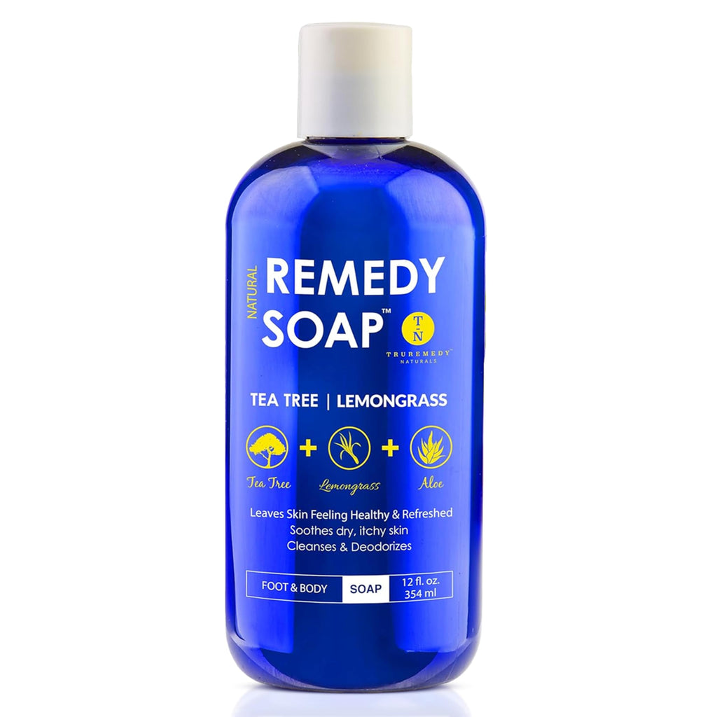 Truremedy Naturals Tea Tree Oil & Lemongrass Body Wash – 12 oz Natural Antifungal Shower Gel for Skin Irritations – Organic Oils, No Sulfates – Refreshing, Moisturizing Soap for Men & Women