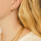 Oh Clementine Super Chunky Checkered Rainbow Huggie Hoop Adjustable Clasp Earrings for Women- 316L Stainless Steel with 18k PVD Gold Coating