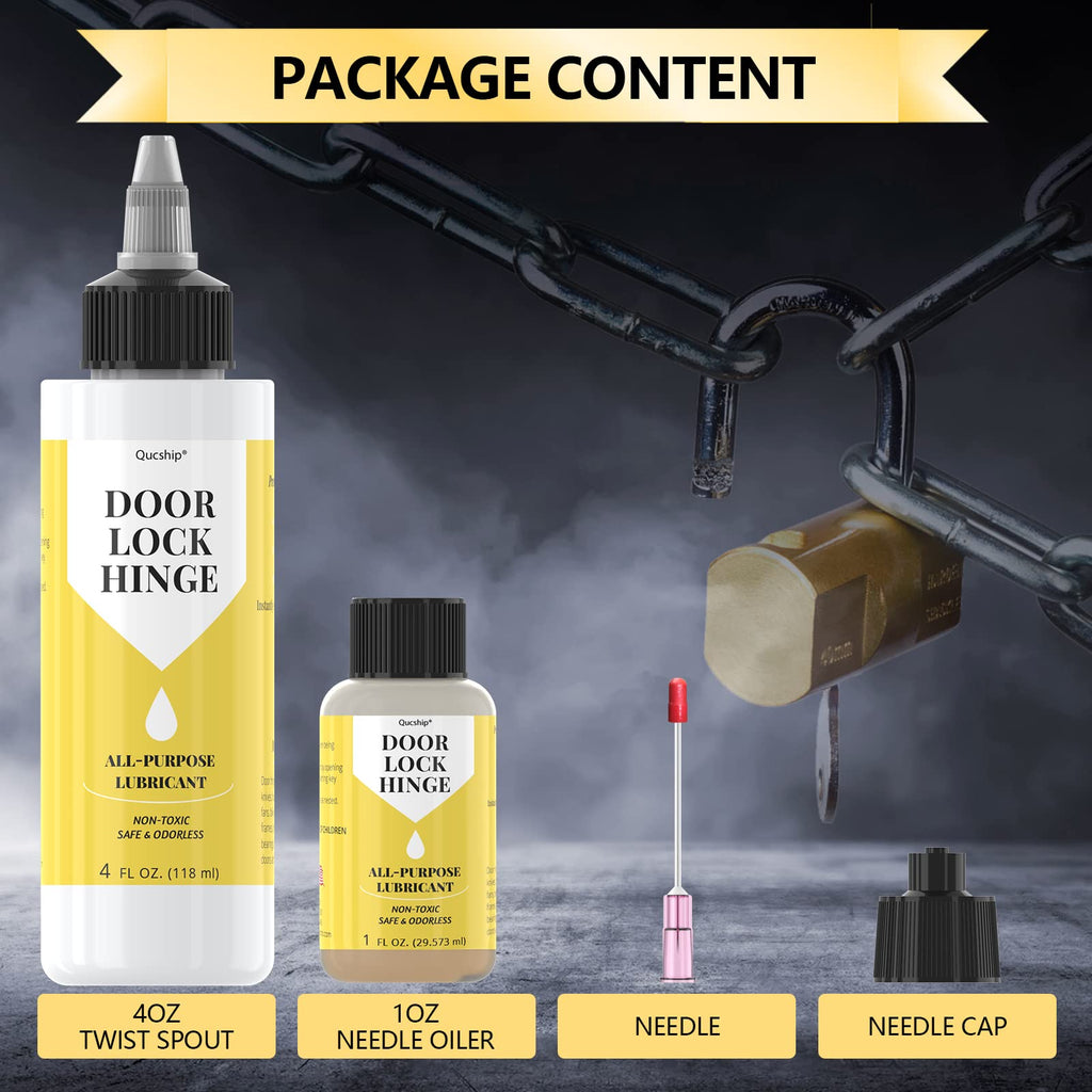 Qucship Door Hinge Lubricant kit, 4oz+1oz Needle Combo for Door,Lock,Bike