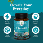 Free Form L Tyrosine 500mg Capsules - High Strength L-Tyrosine Supplement for Mental Energy and Focus Support - Amino Acid Nootropic Supplement for Mood Focus Attention and Cognitive Performance