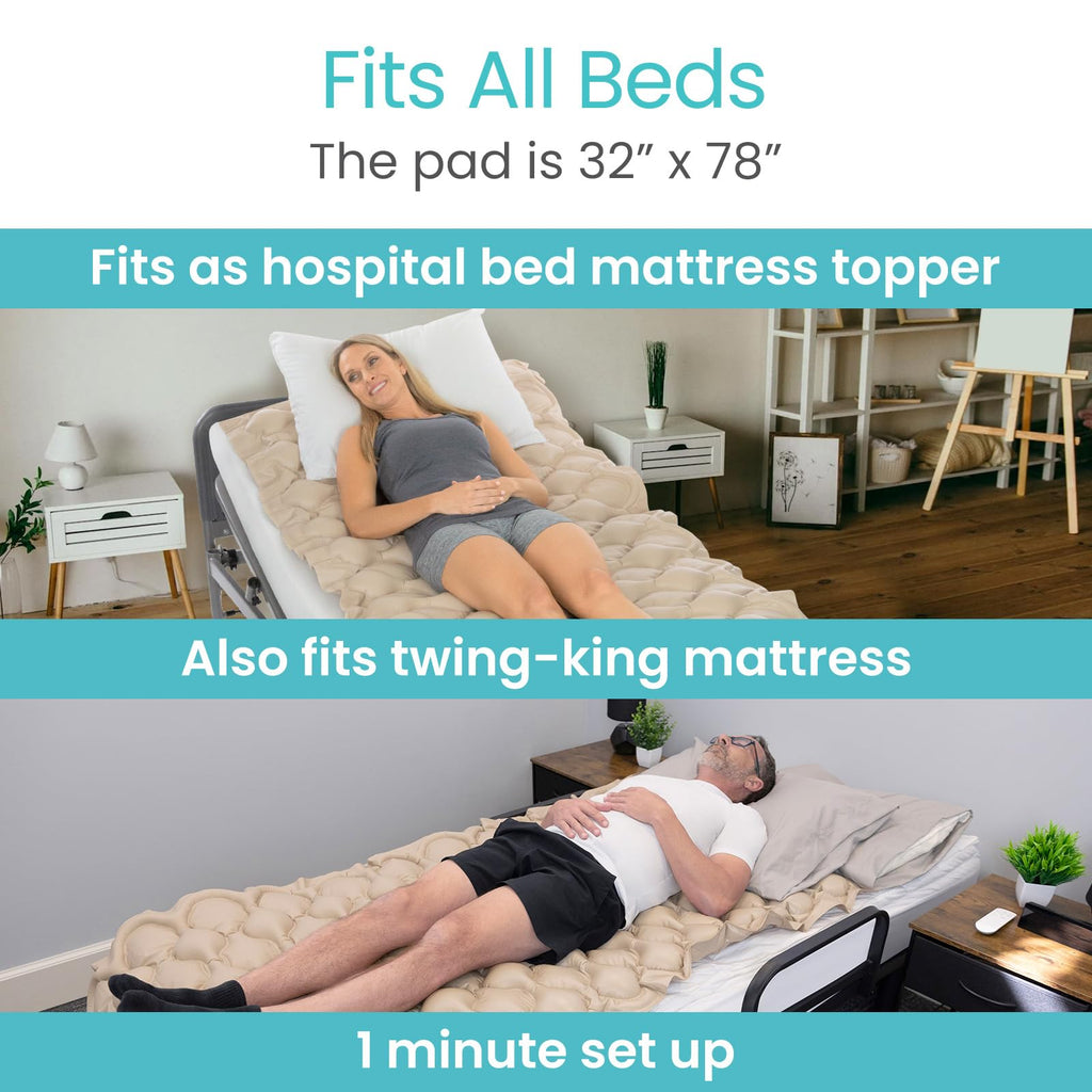 Vive Alternating Air Pressure Mattress Pad Replacement - The Original Bed Sore Prevention Solution - Hospital & Home Mattress Topper - Includes Waterproof Inflatable Ulcer Cushion Pad, Heat Resistant