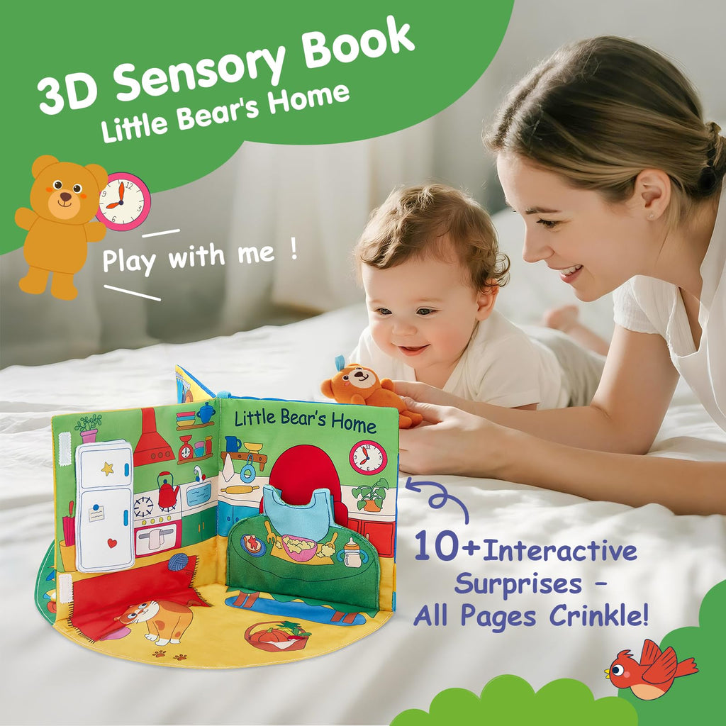 hahaland Baby Book for 1 Year Old - Touch and Feel Soft Activity Books Tummy Time Baby Toy 6 9 12 18 Months Interactive Book for Babies 6-12 Month on Airplane Christmas Birthday Gift Stocking Stuffers