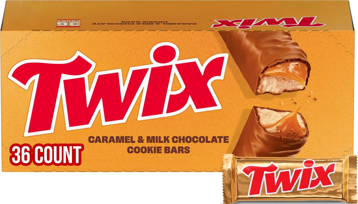 TWIX Full Size Milk Chocolate Caramel Cookie Candy Bars, Bulk, 36 ct