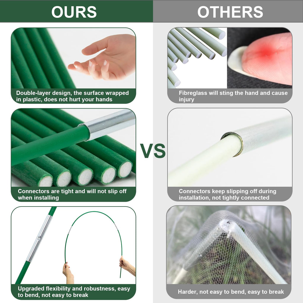 Aierden 36Pcs Garden Hoops for Raised Beds,6 Sets of 8FT Long Greenhouse Hoops Grow Tunnel, Fiberglass Support Hoops Frame for Fabric Netting,DIY Plant Support Garden Stakes for Row Cover