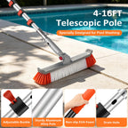 16FT Pool Brush with Pole, 19" Heavy Duty Swimming Pool Brush with 4-16FT Aluminum Telescopic Pole, Pool Scrubber Brush Head with Universal Adapter for Cleaning Pool Walls, Corners, Floors