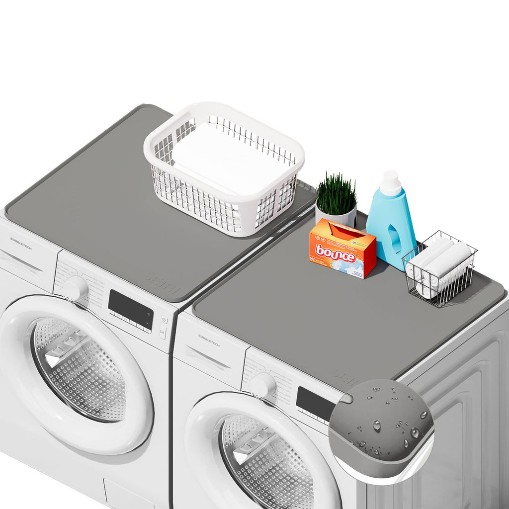 2 PACKS SEIRI Washer and Dryer Topper, 26" x 26" Silicone Dryer Top Protector Mats for Flat Top Surface Cover and Front Load Washing Machine Non-Slip Waterproof Laundry Topper Mat Large (Light Gray)