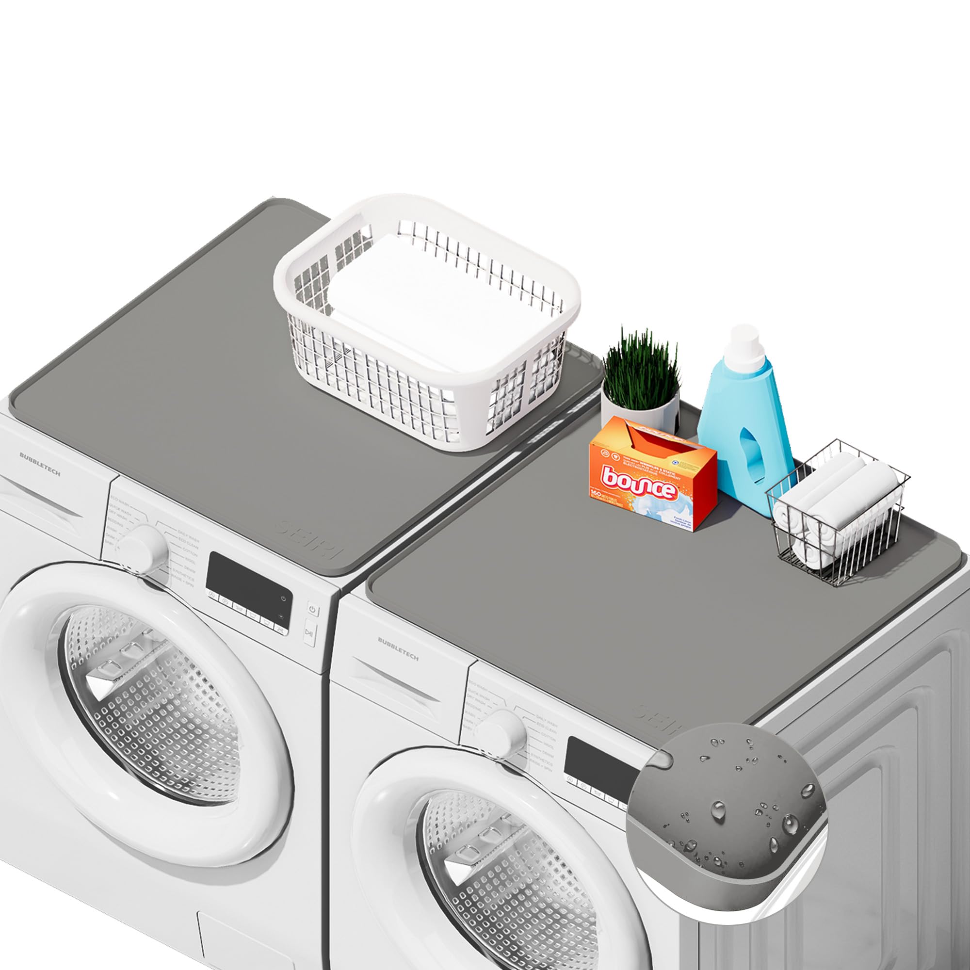 2 PACKS SEIRI Washer and Dryer Topper, 26" x 26" Silicone Dryer Top Protector Mats for Flat Top Surface Cover and Front Load Washing Machine Non-Slip Waterproof Laundry Topper Mat Large (Light Gray)